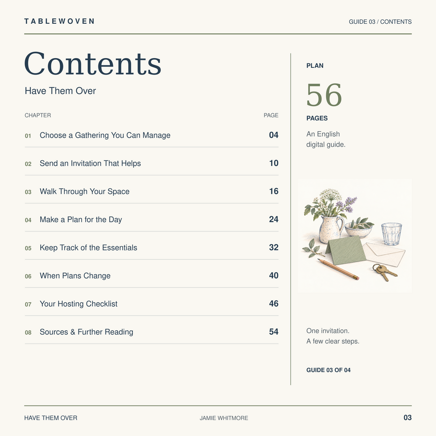 Contents page of Have Them Over, with chapter names and page numbers.