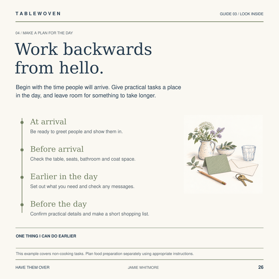 Sample interior page from Have Them Over, about making a plan for the day.